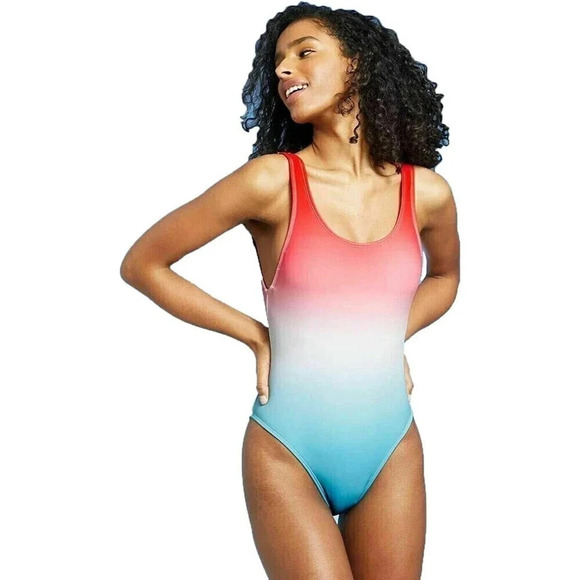 Xhilaration Women’s Ombre Gradient One-Piece Swimsuit Red White Blue Small NWOT - Picture 1 of 2